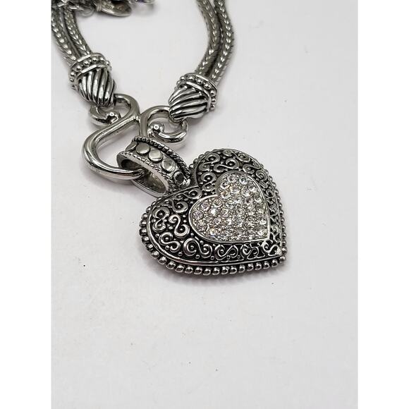 Lia Sophia Heart Pendant Necklace Silver Tone Rhinestone Double Braided Chain - Picture 9 of 9